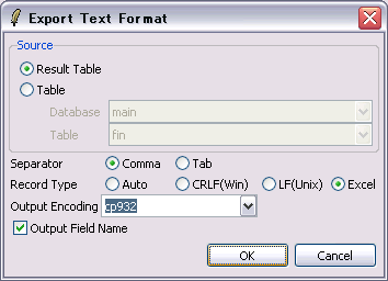 export to csv test dialog